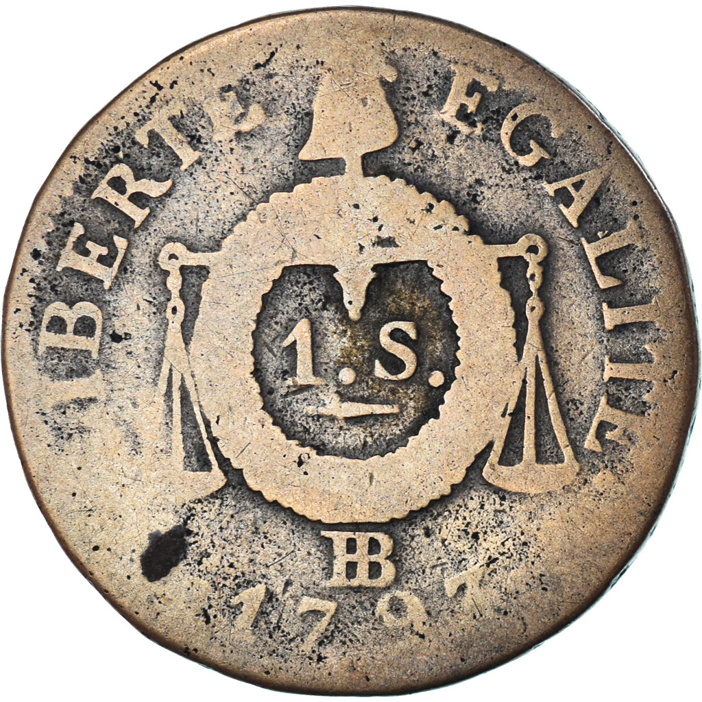 Moeda, França, Sol aux balances françoise, 1793 - AN II, Strasbourg, F(12-15)