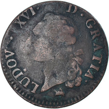 Moneda, Francia, Louis XVI, Sol, 1791, Rouen, BC+, Cobre, KM:578.3, Gadoury:350