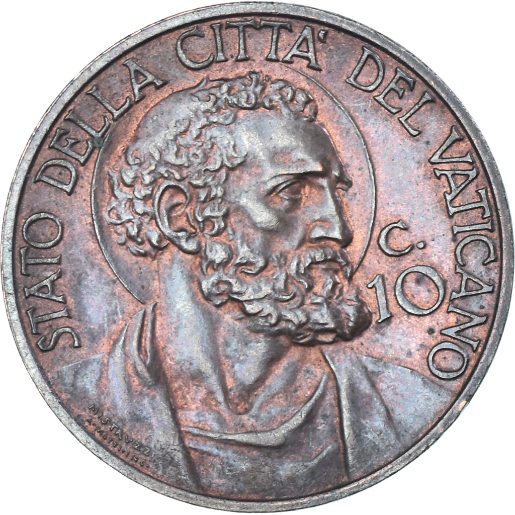 Coin, VATICAN CITY, Pius XI, 10 Centesimi, 1931, Rome, MS(60-62), Copper, KM:2