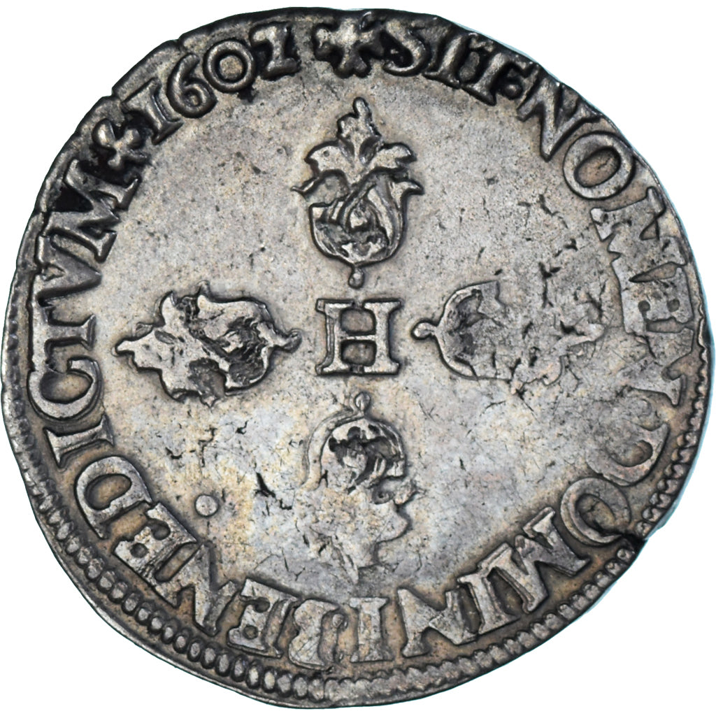 Coin, France, Henri IV, 1/2 Franc, 1602, Paris, VF(30-35), Silver, KM:14.1
