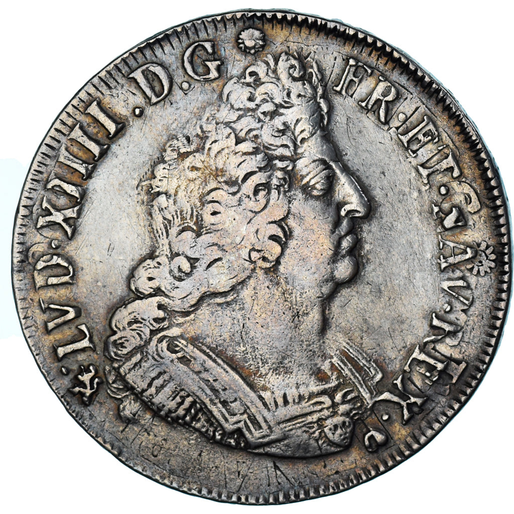 Moneda, Francia, Louis XIV, Ecu aux palmes, 1695, Rennes, réformé, BC+, Plata