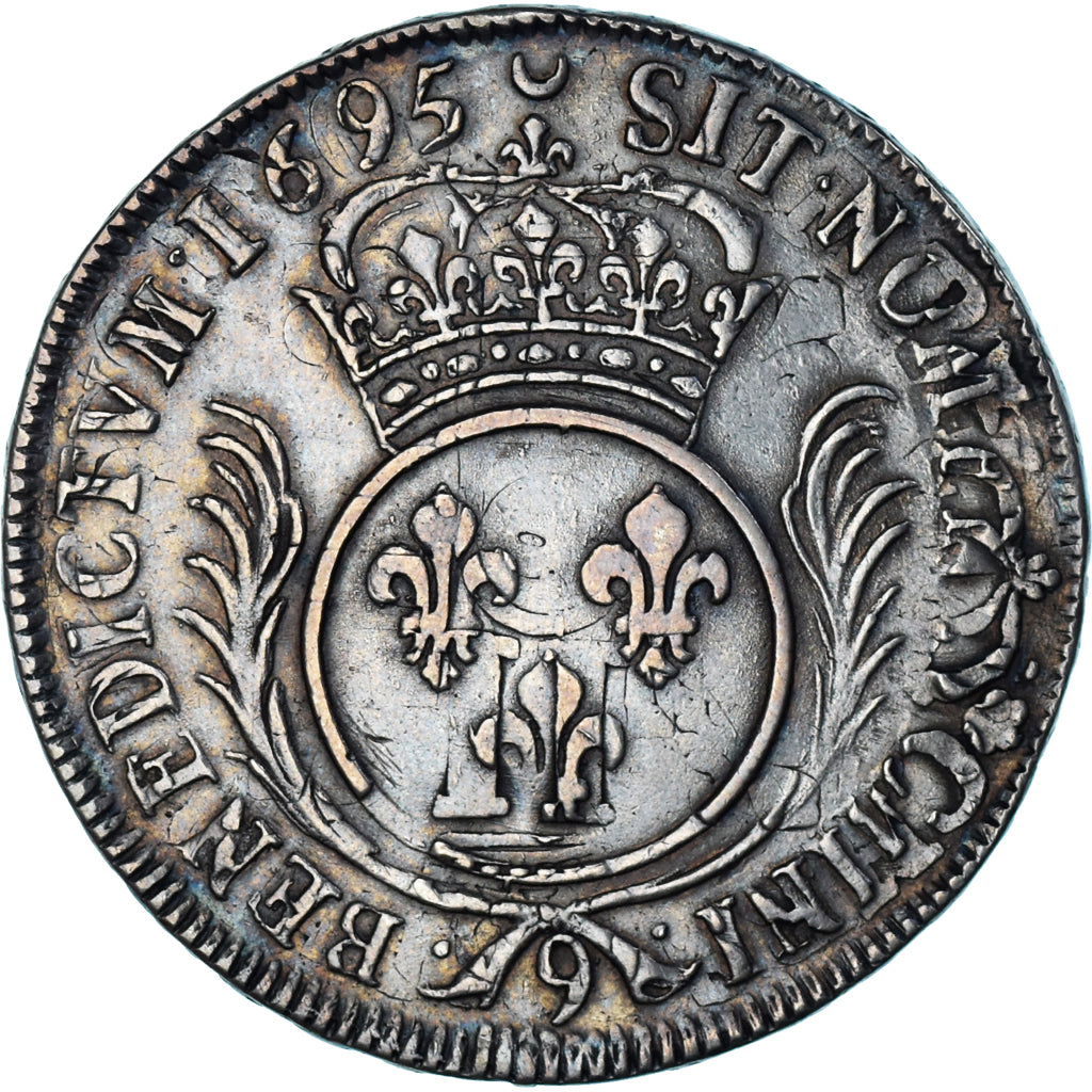 Moneda, Francia, Louis XIV, Ecu aux palmes, 1695, Rennes, réformé, BC+, Plata
