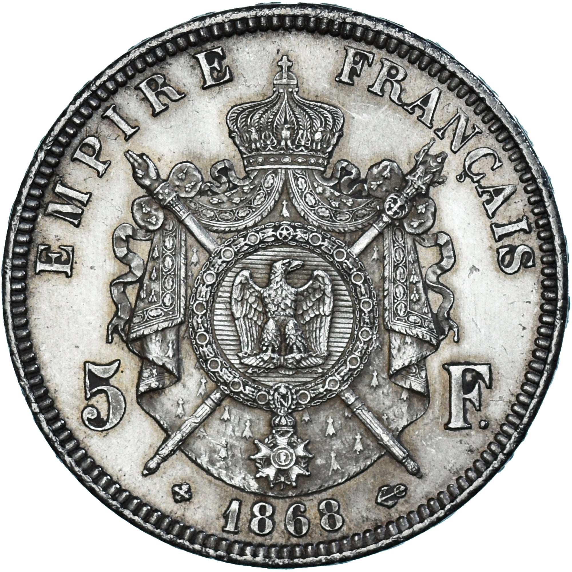 Moneda, Francia, Napoleon III, 5 Francs, 1868, Strasbourg, EBC, Plata, KM:799.2