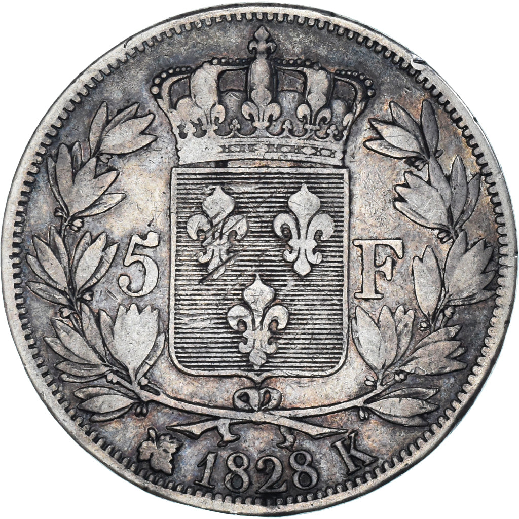 Coin, France, Charles X, 5 Francs, 1828, Bordeaux, VF(30-35), Silver