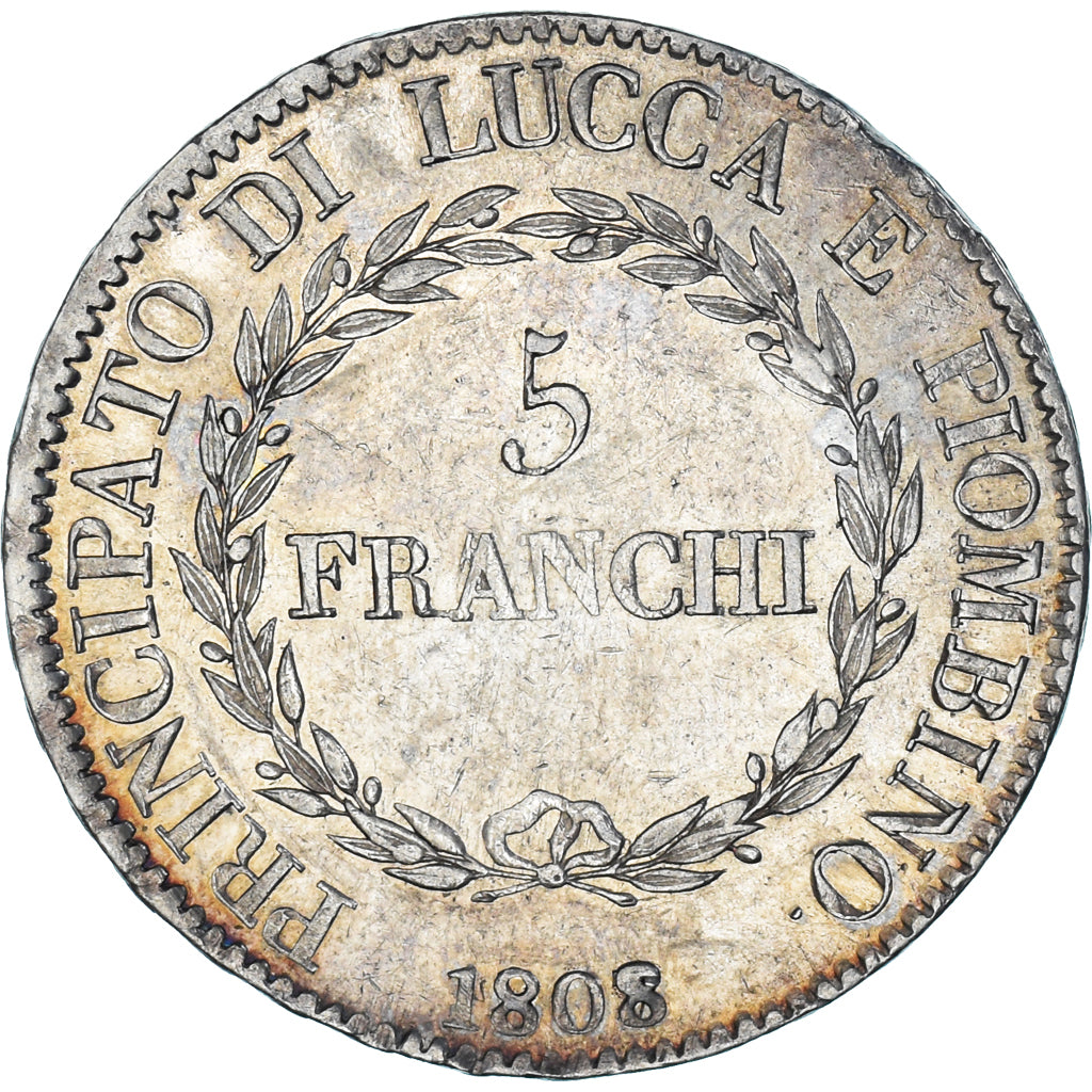 Münze, Italien Staaten, LUCCA, Felix and Elisa, 5 Franchi, 1808/7, Firenze