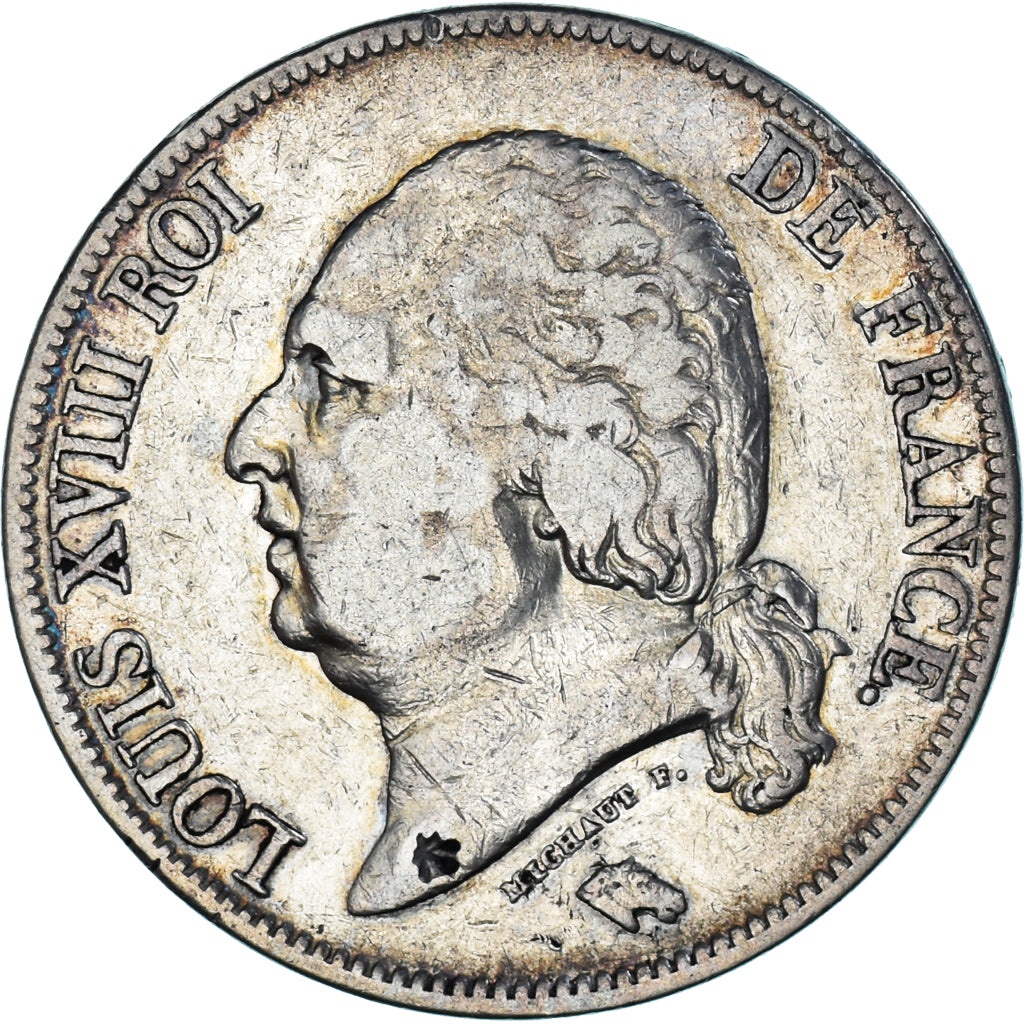 Moneta, Francia, Louis XVIII, 5 Francs, 1822, Paris, MB+, Argento, KM:711.1