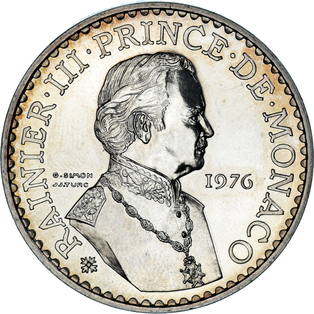 Coin, Monaco, Rainier III, 50 Francs, 1976, MS(63), Silver, Gadoury:MC162