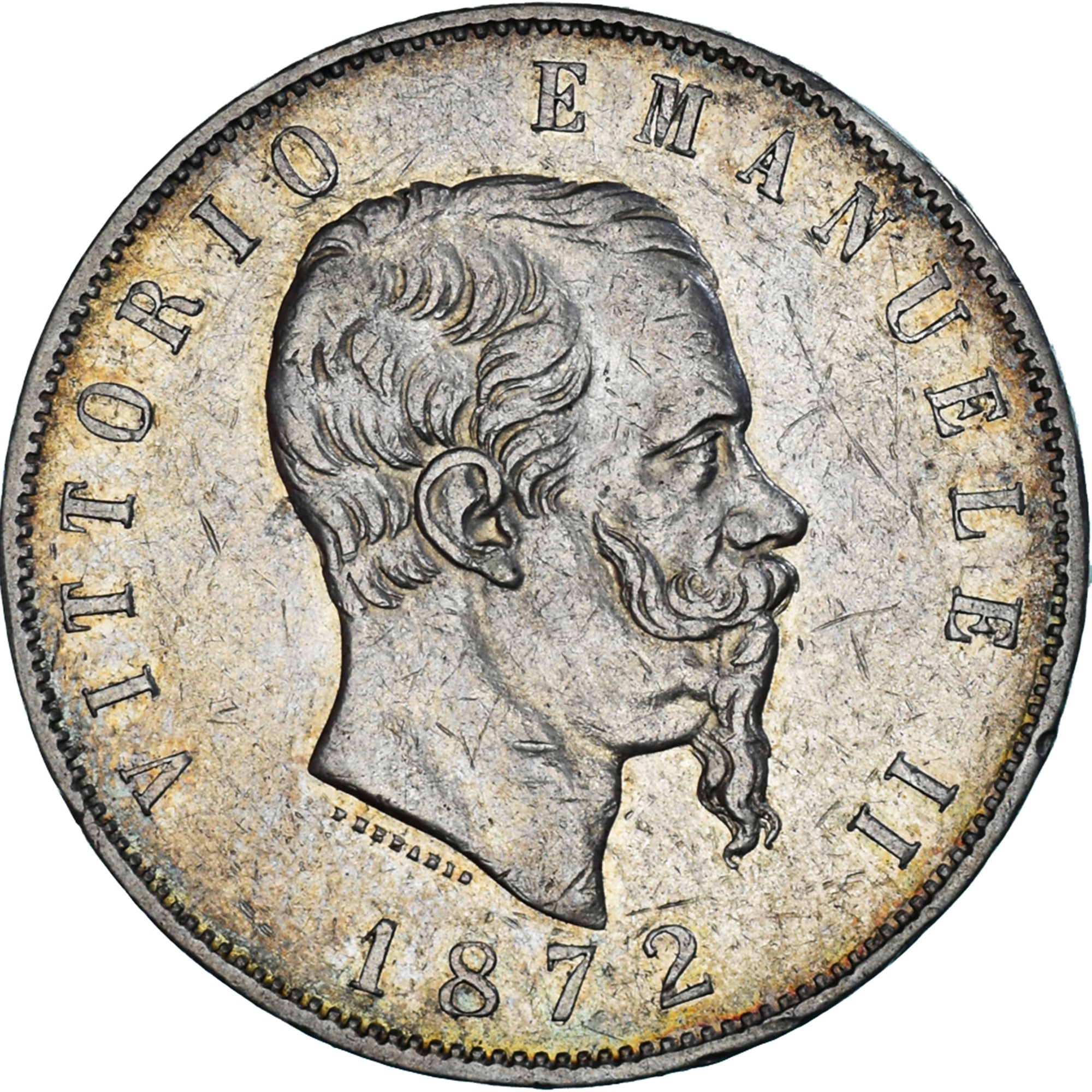 Coin, Italy, Vittorio Emanuele II, 5 Lire, 1872, Milan, AU(50-53), Silver