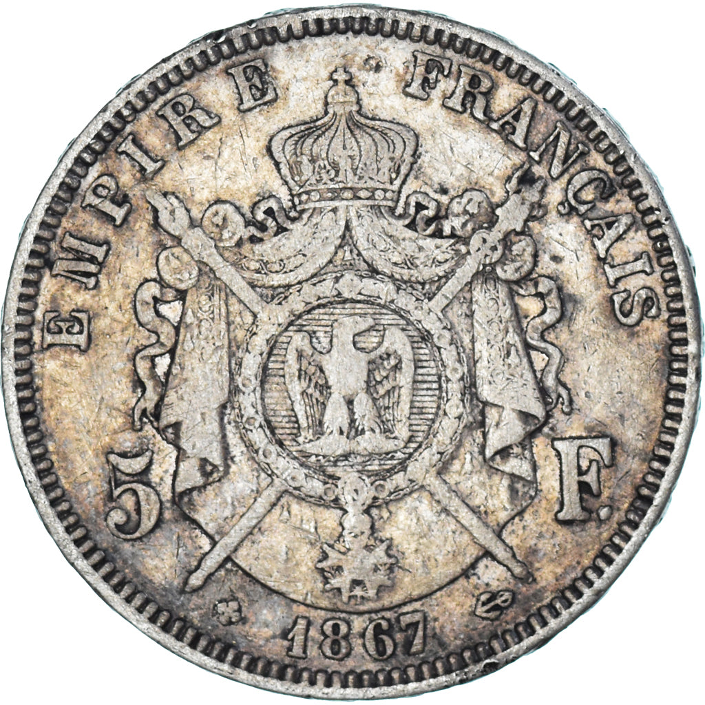 Coin, France, Napoleon III, 5 Francs, 1867, Strasbourg, VF(30-35), Silver