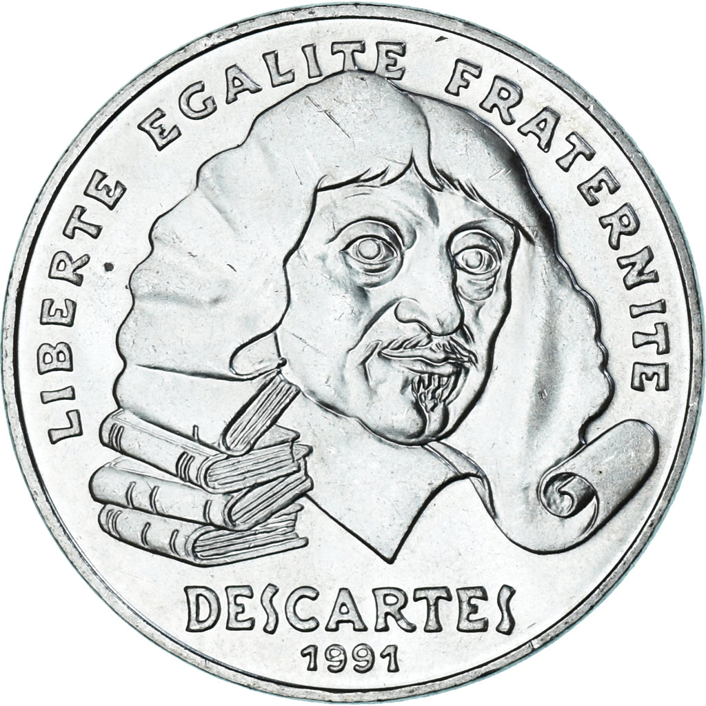Moneda, Francia, Descartes, 100 Francs, 1991, Paris, EBC+, Plata, KM:996