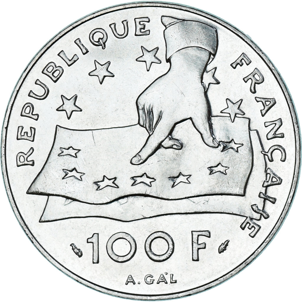Moneda, Francia, Descartes, 100 Francs, 1991, Paris, EBC+, Plata, KM:996