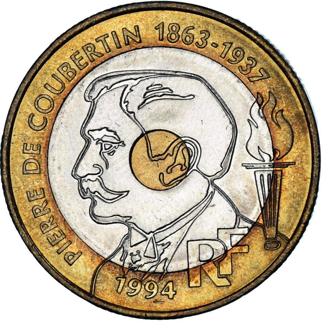 Moneta, Francia, Pierre de Coubertin, 20 Francs, 1994, Paris, SPL-, Bimetallico