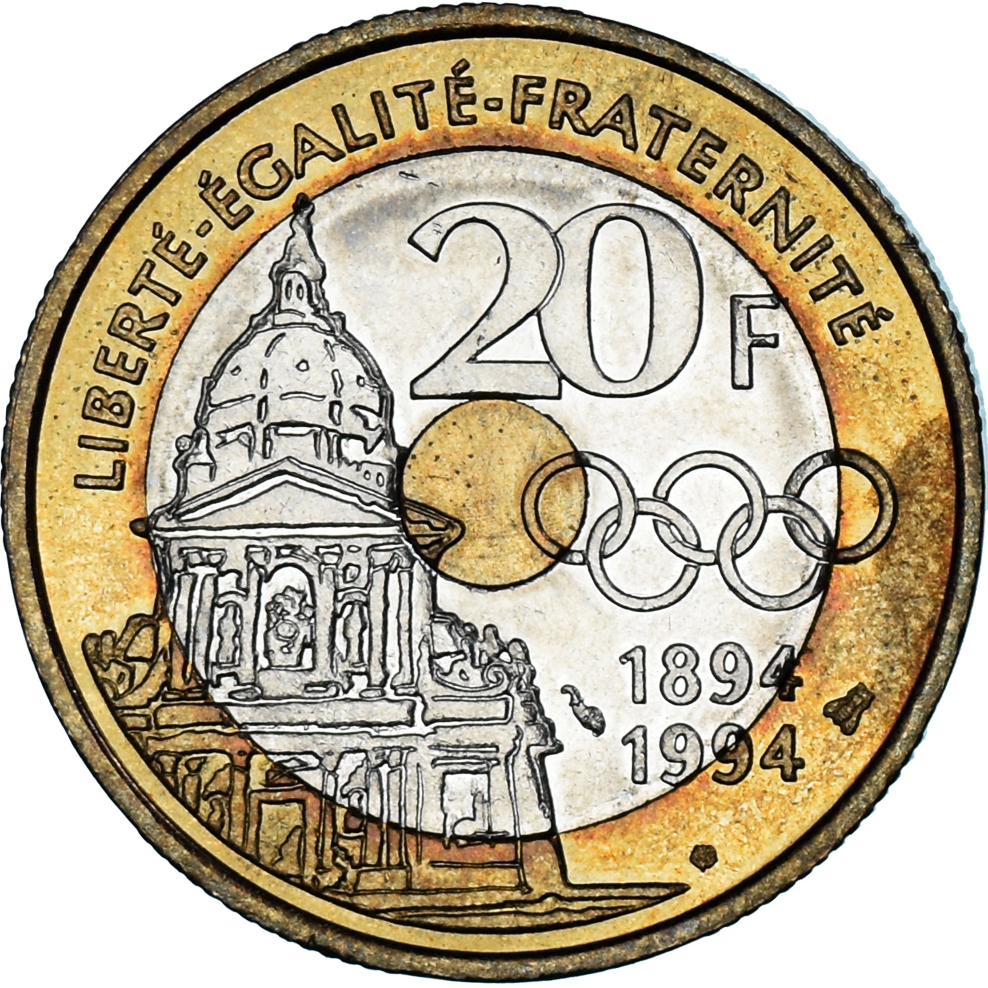 Moneta, Francia, Pierre de Coubertin, 20 Francs, 1994, Paris, SPL-, Bimetallico