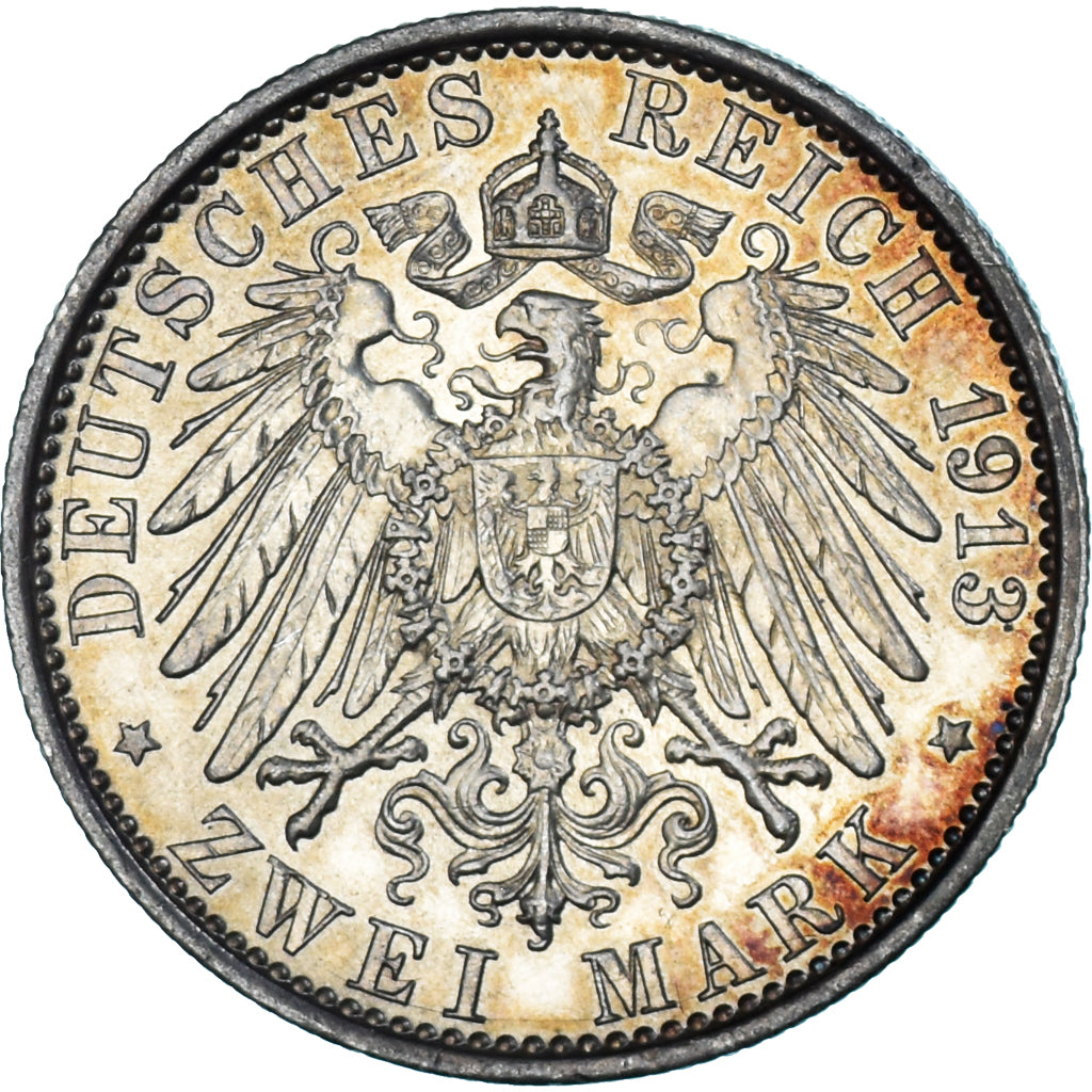Coin, GERMANY - EMPIRE, Wilhelm II, 2 Mark, 1913, Berlin, AU(55-58), Silver