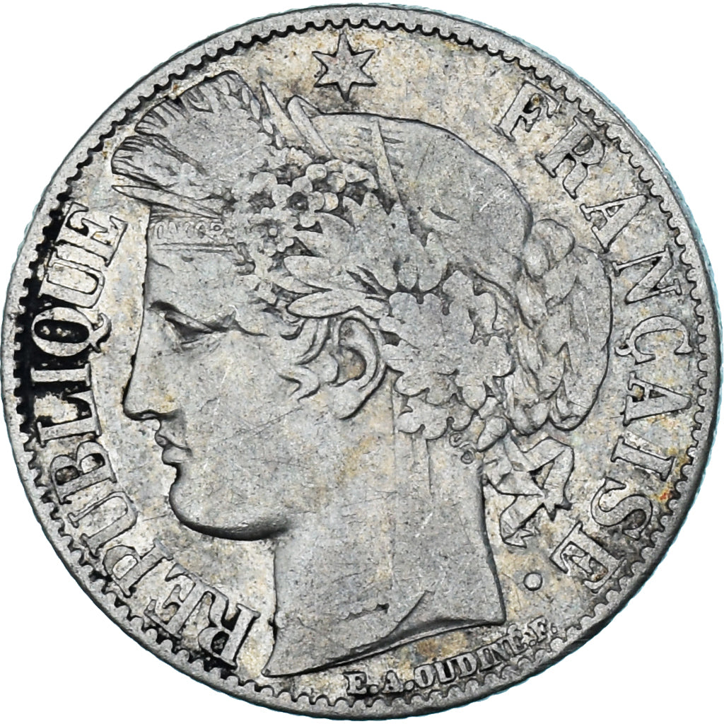 Moneda, Francia, Cérès, 1 Franc, 1872, Paris, BC+, Plata, KM:822.1