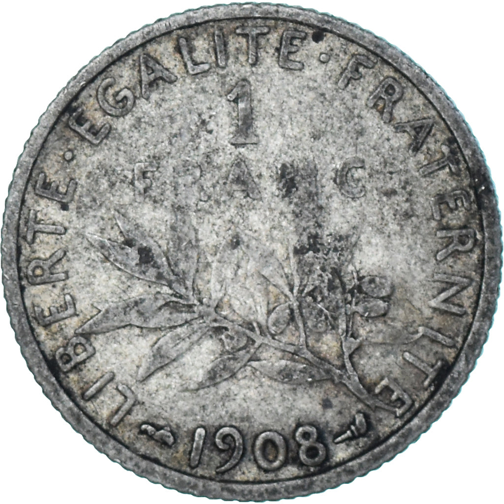 Moeda, França, Semeuse, Franc, 1908, Paris, VF(30-35), Prata, KM:844.1