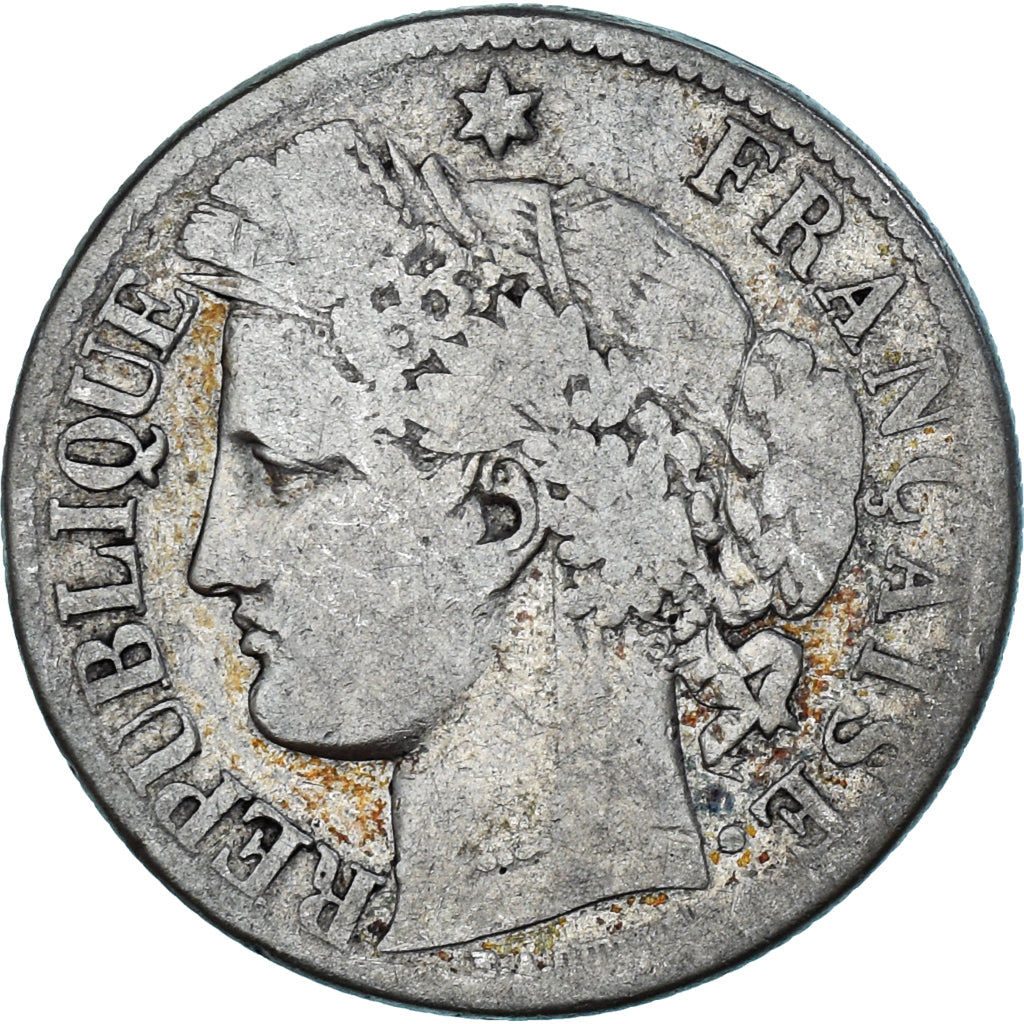 Moeda, França, Cérès, 2 Francs, 1871, Paris, VF(20-25), Prata, Gadoury:530