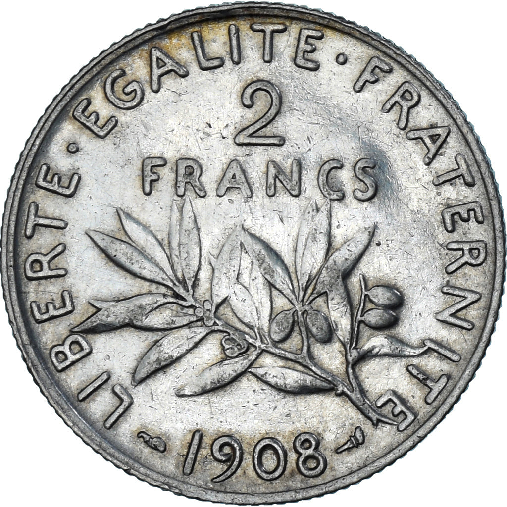 Coin, France, Semeuse, 2 Francs, 1908, Paris, AU(50-53), Silver, KM:845.1