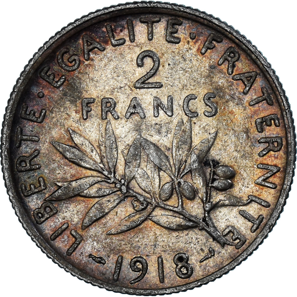 Coin, France, Semeuse, 2 Francs, 1918, Paris, EF(40-45), Silver, KM:845.1