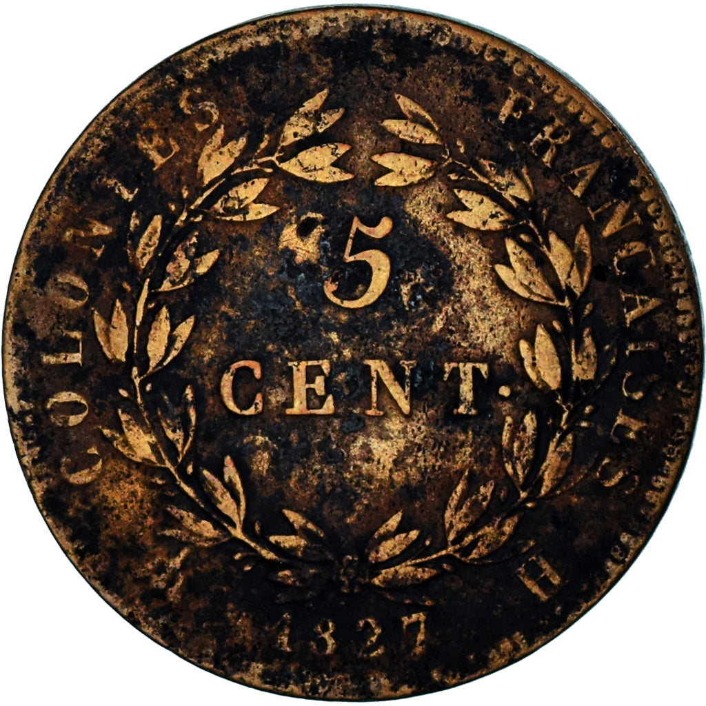 Coin, FRENCH COLONIES, Charles X, 5 Centimes, 1827, La Rochelle, VF(30-35)