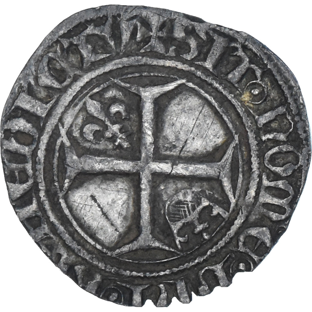 Coin, France, Charles VI, 1/2 Guénar, 1380-1422, VF(30-35), Billon