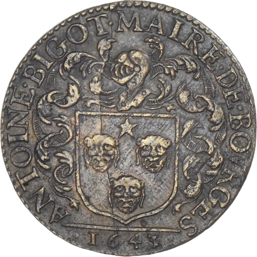 France, Jeton, Maire de Bourges, Antoine Bigot, 1643, TTB, Laiton