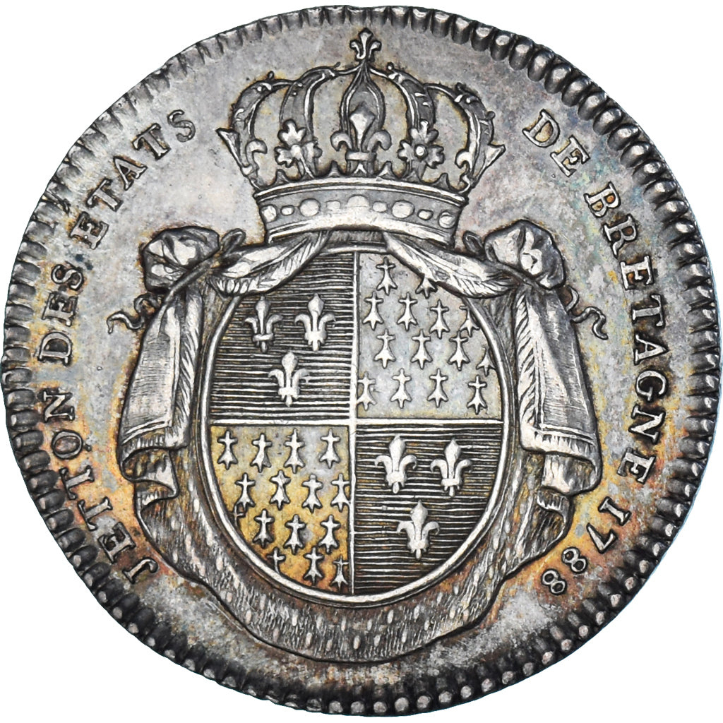 Francia, zeton, Louis XVI, États de Bretagne, Rennes, 1788, EBC, Plata