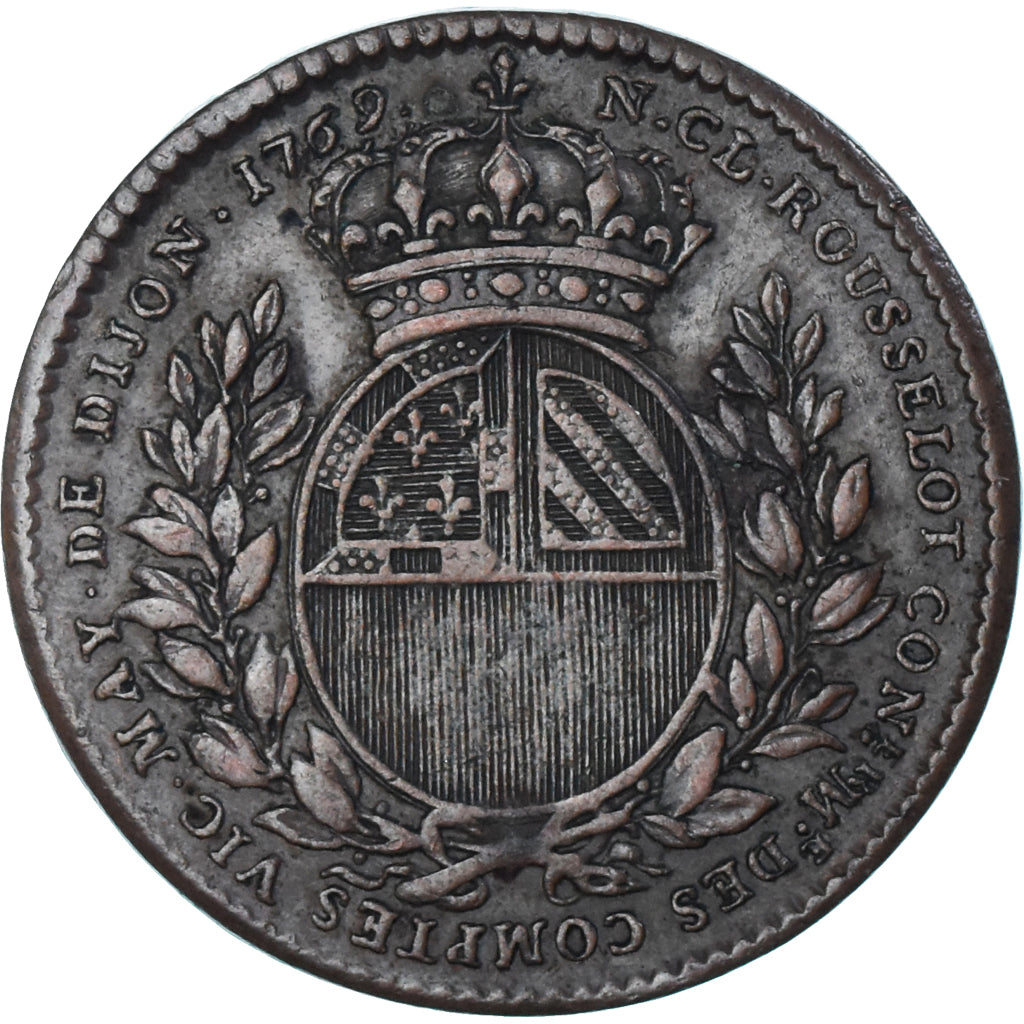 Francia, zeton, Maires de Dijon, Nicolas-Claude Rousselot, 1769, MBC+, Cobre