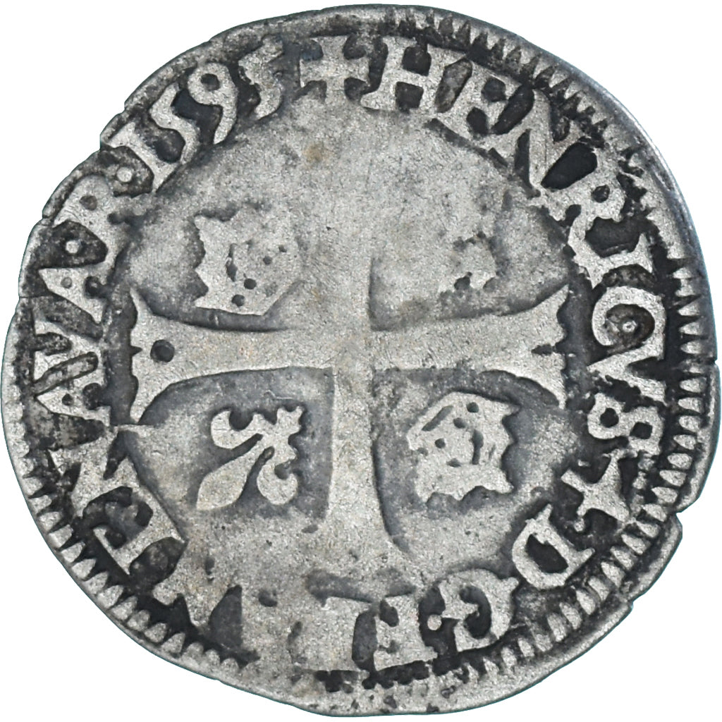 Munten, Frankrijk, Henri IV, Douzain aux deux H, 1595, Bayonne, 3rd type, FR+