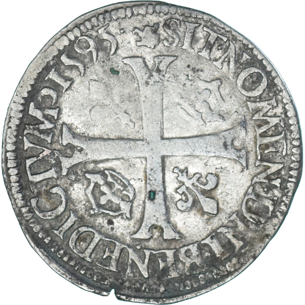 Moneda, Francia, Henri IV, Douzain aux deux H, 1595, Riom, 2nd type, MBC