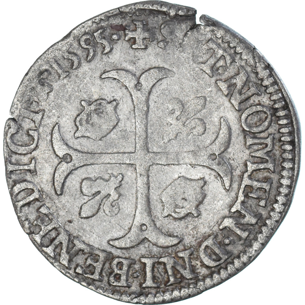 Moneta, Francia, Henri IV, Douzain aux deux H, 1595, Saint-Lô, 2nd type, MB+