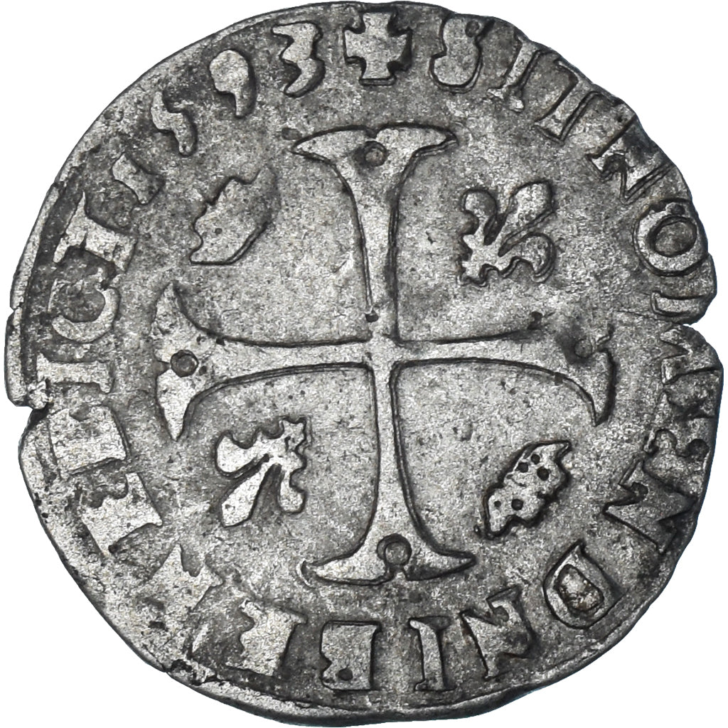 Moeda, França, Henri IV, Douzain aux deux H, 1593, Clermont-Ferrand, 5º tipo