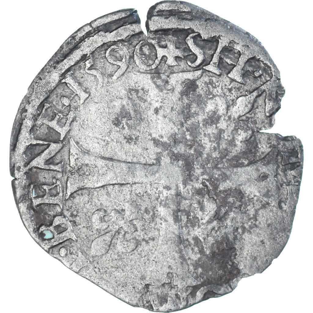 Moneta, Francia, Charles X, Douzain, 1590, Bourges, 2nd type, MB, Biglione