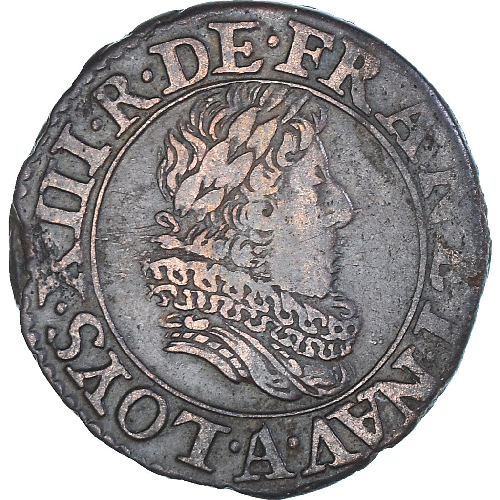 Munten, Frankrijk, Louis XIII, Double Tournois, 1629, Paris, ZF, Koper, CGKL:394