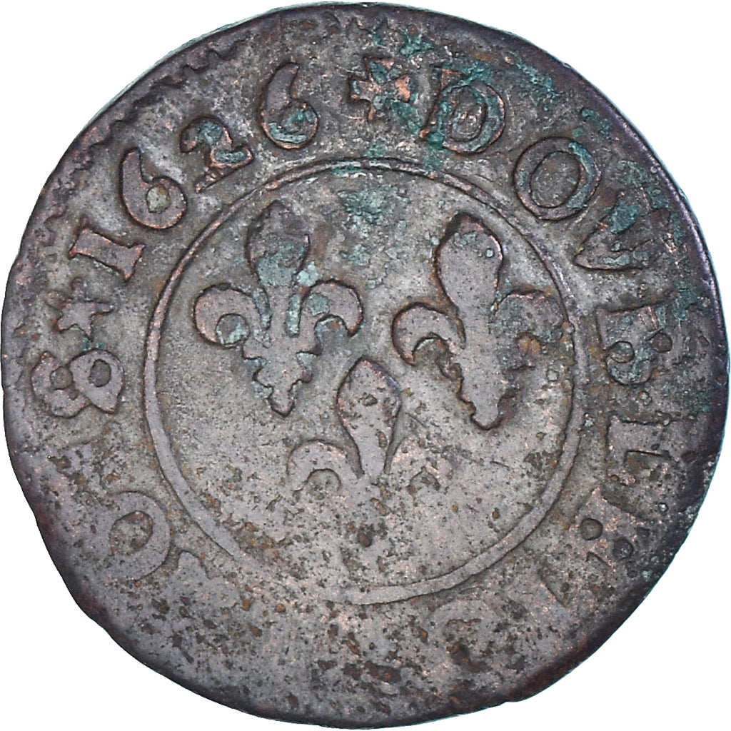 Munten, Frankrijk, Louis XIII, Double Tournois, 1626, Poitiers, FR+, Koper