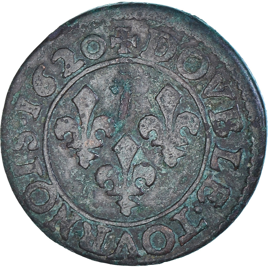 Munten, Frankrijk, Louis XIII, Double Tournois, 1620, Poitiers, FR+, Koper
