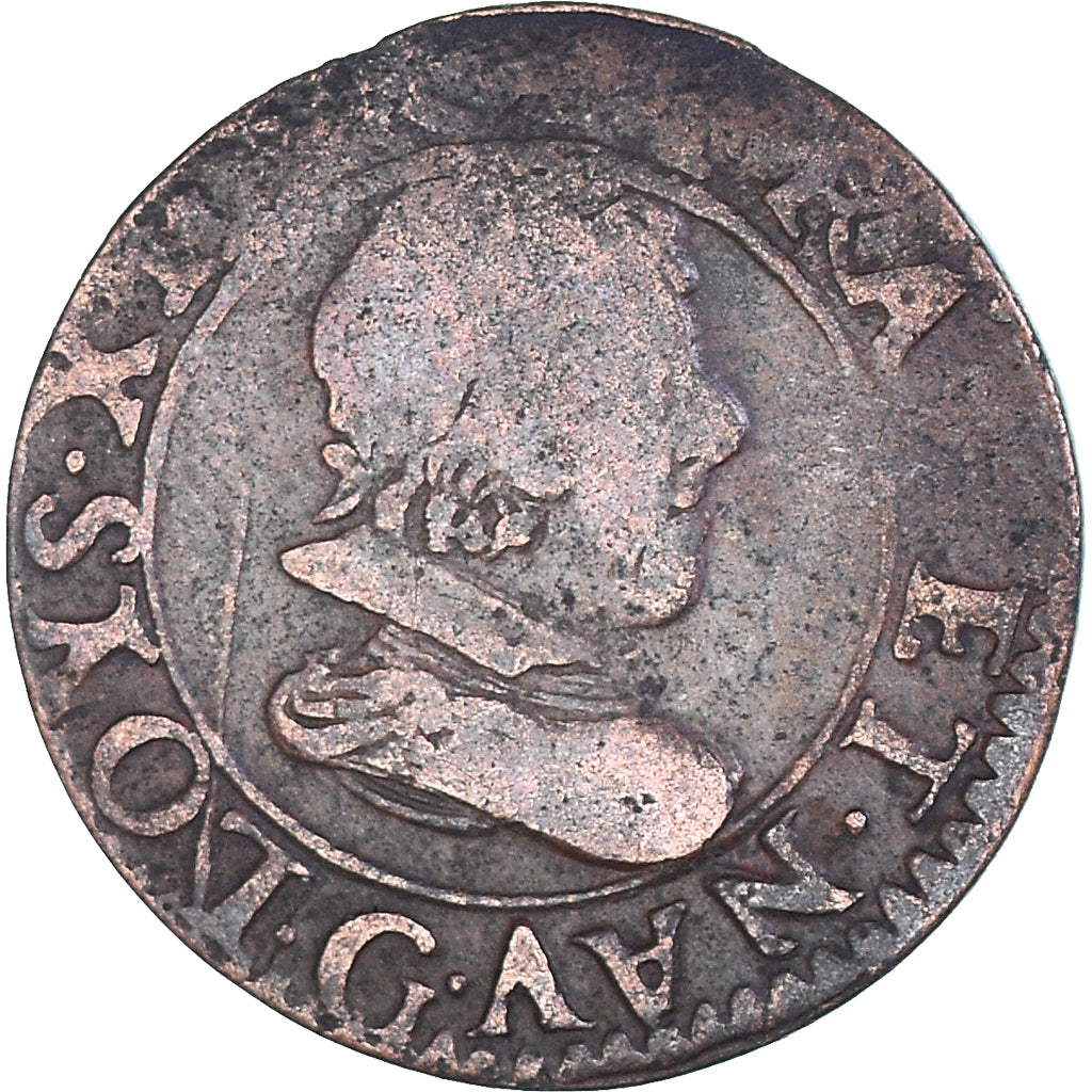 Coin, France, Louis XIII, Double Tournois, 1627, Poitiers, VF(20-25), Copper
