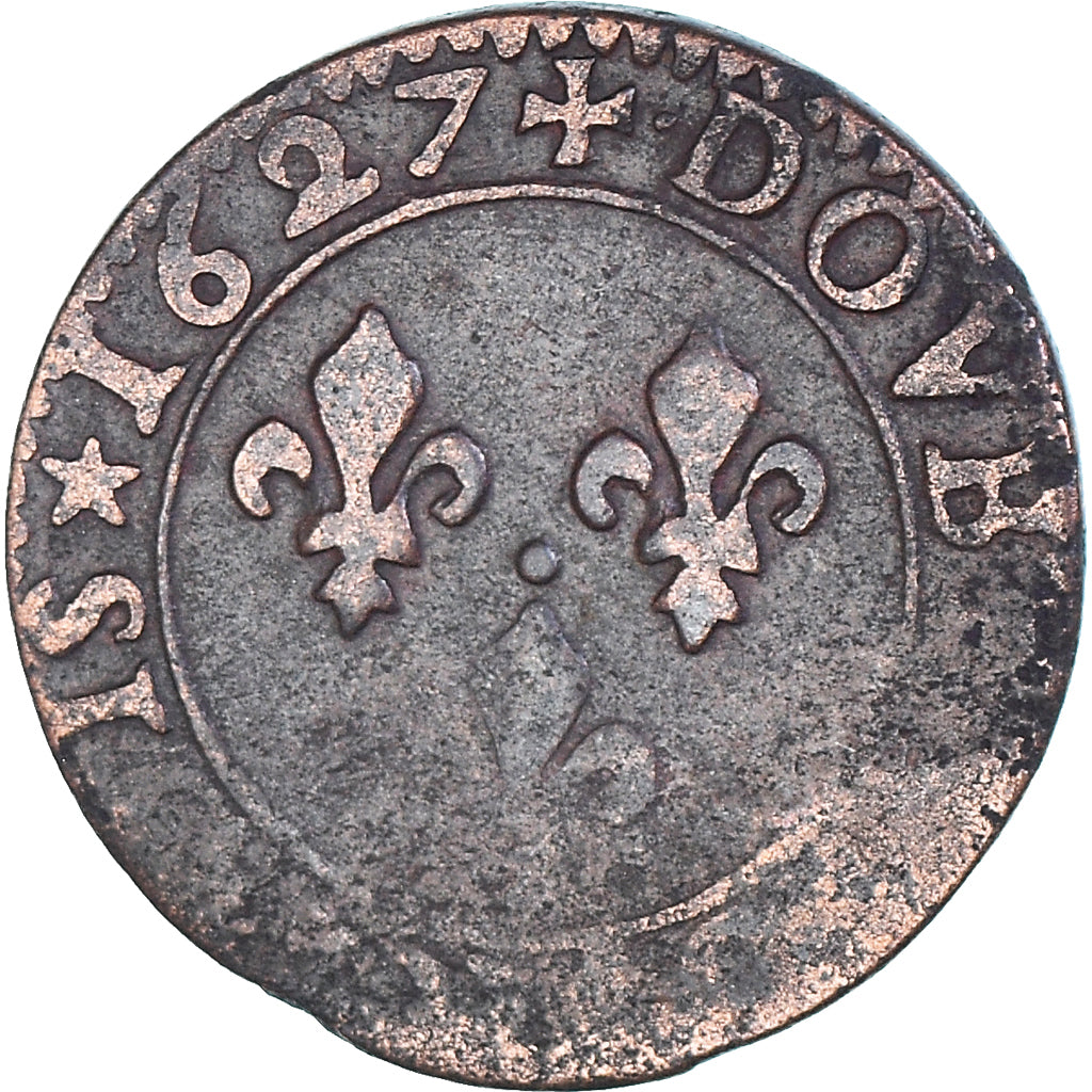 Coin, France, Louis XIII, Double Tournois, 1627, Poitiers, VF(20-25), Copper