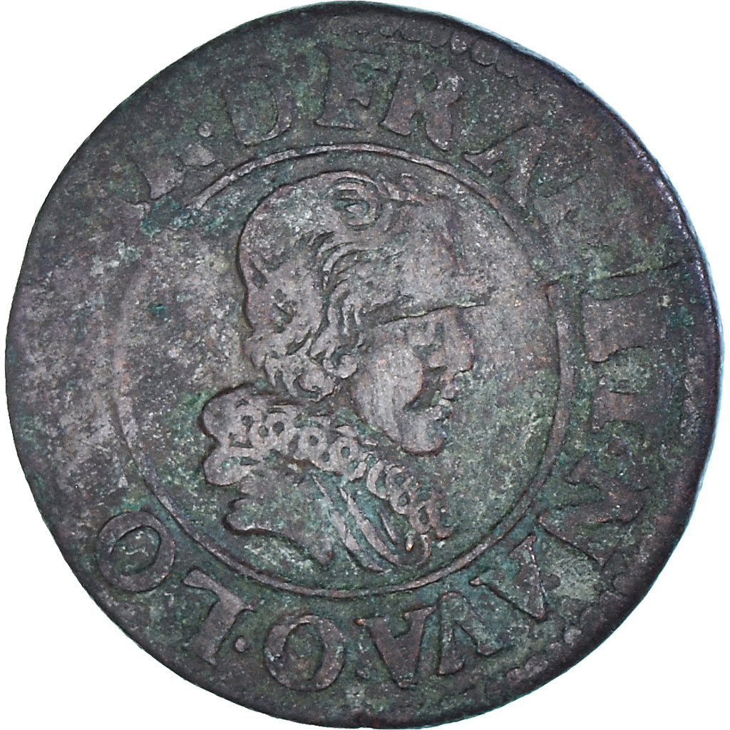 Munten, Frankrijk, Louis XIII, Double Tournois, 1626, Riom, ZF, Koper, CGKL:426