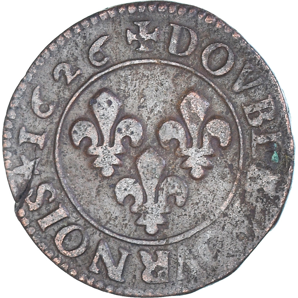 Munten, Frankrijk, Louis XIII, Double Tournois, 1626, Riom, ZF, Koper, CGKL:426