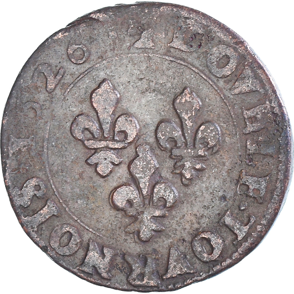 Moneda, Francia, Louis XIII, Double Tournois, 1626, Villeneuve-lès-Avignon