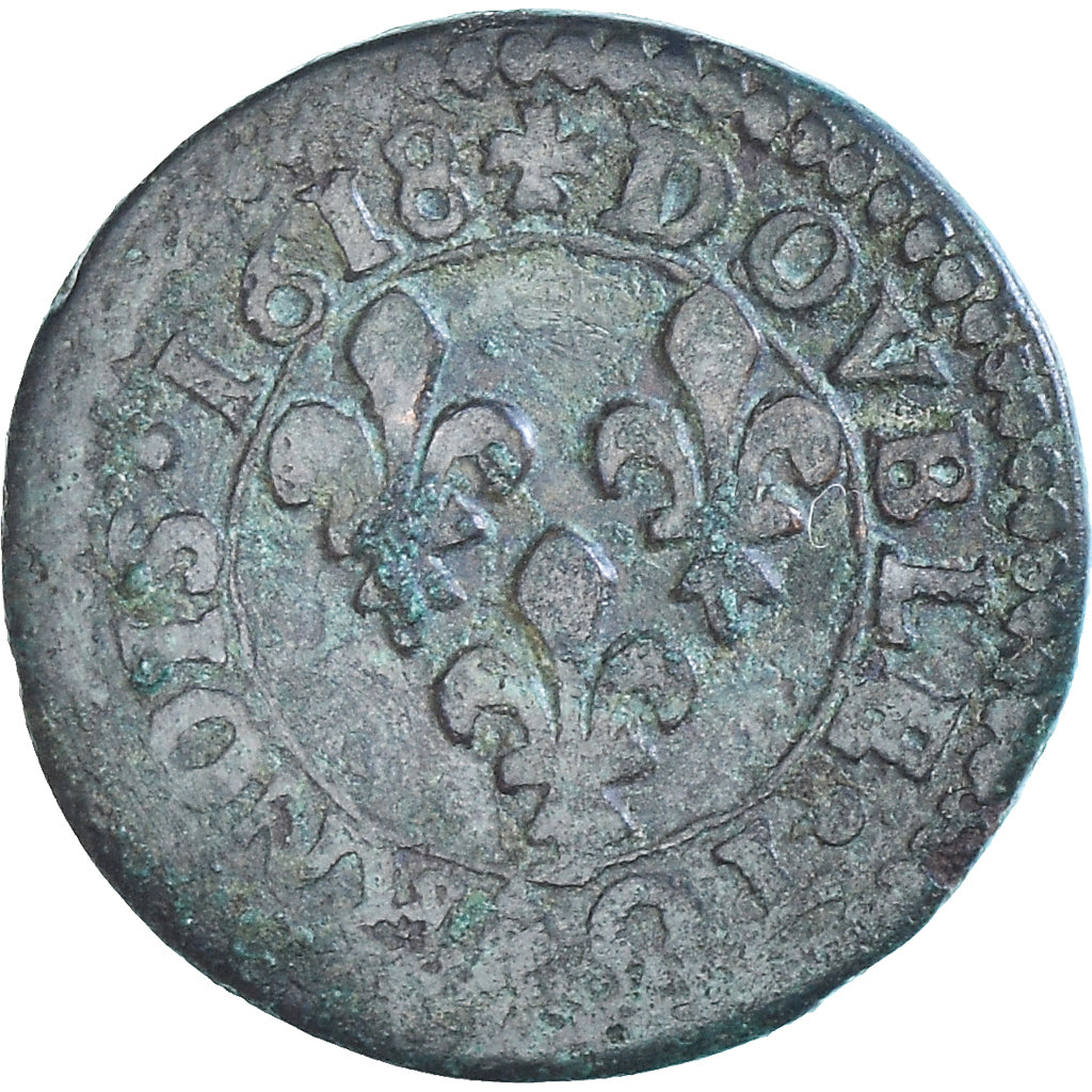 Munten, Frankrijk, Louis XIII, Double Tournois, 1618, Lyon, ZG+, Koper, CGKL:344
