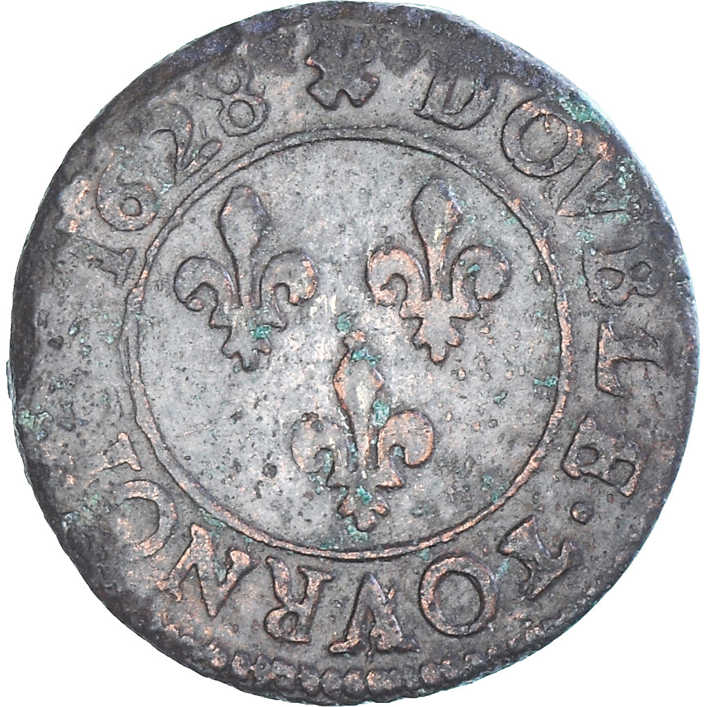 Monnaie, France, Louis XIII, Double Tournois, 1628, Lyon, TB+, Cuivre, CGKL:348