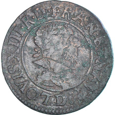 Coin, France, Louis XIII, Double Tournois, 1628, Lyon, VF(20-25), Copper