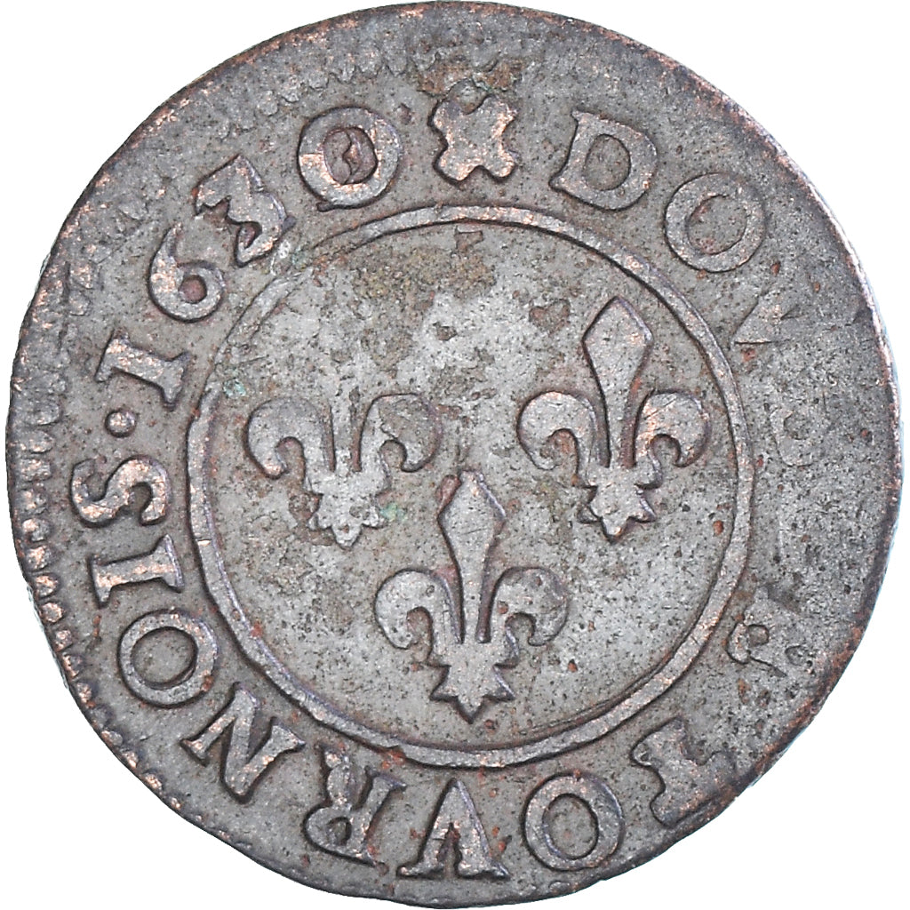 Coin, France, Louis XIII, Double Tournois, 1630, Lyon, EF(40-45), Copper