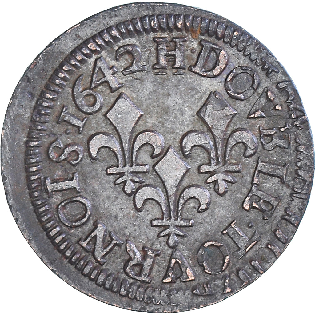 Coin, France, Louis XIII, Double Tournois, 1642, La Rochelle, Type de Warin