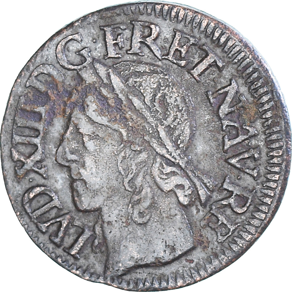 Moneta, Francja, Louis XIII, Double Tournois, 1642, La Rochelle, Type de Warin