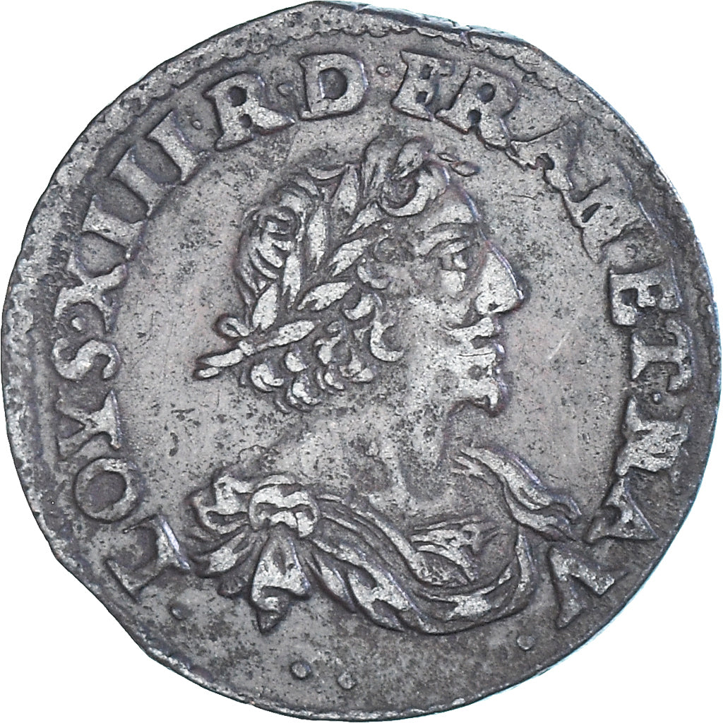 Moeda, França, Louis XIII, Double Tournois, 1638, Axe Loire-Rhône, AU(50-53)