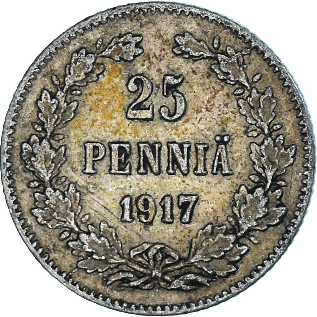 Coin, Finland, Nicholas II, 25 Penniä, 1917, Helsinki, MS(60-62), Silver, KM:19