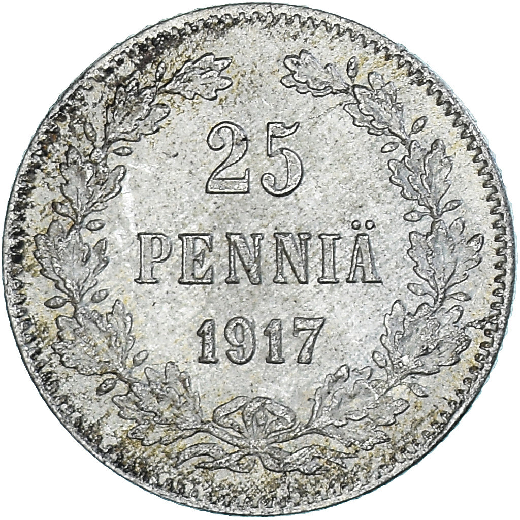 Coin, Finland, Nicholas II, 25 Penniä, 1917, Helsinki, MS(60-62), Silver, KM:19